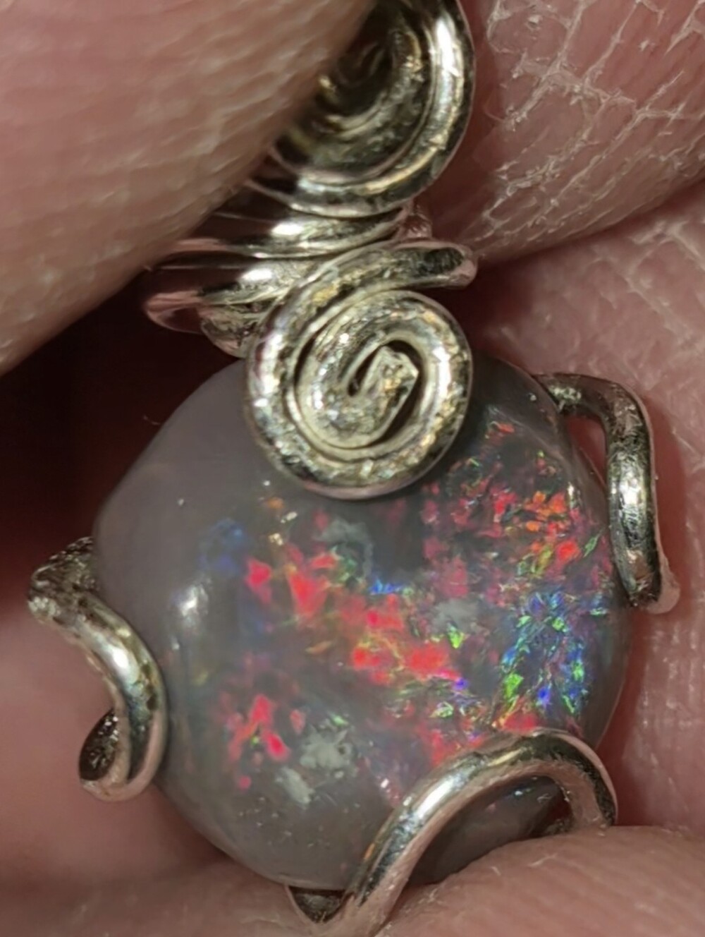Australian Black Opal Pendant New Sterlng Silver Red Blue Green Purple Orange